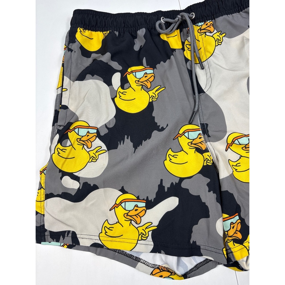 Neff Mens XL Camo Duck Graphic Swim Trunks Gray Black Yellow Drawstring Shorts - Picture 3 of 10